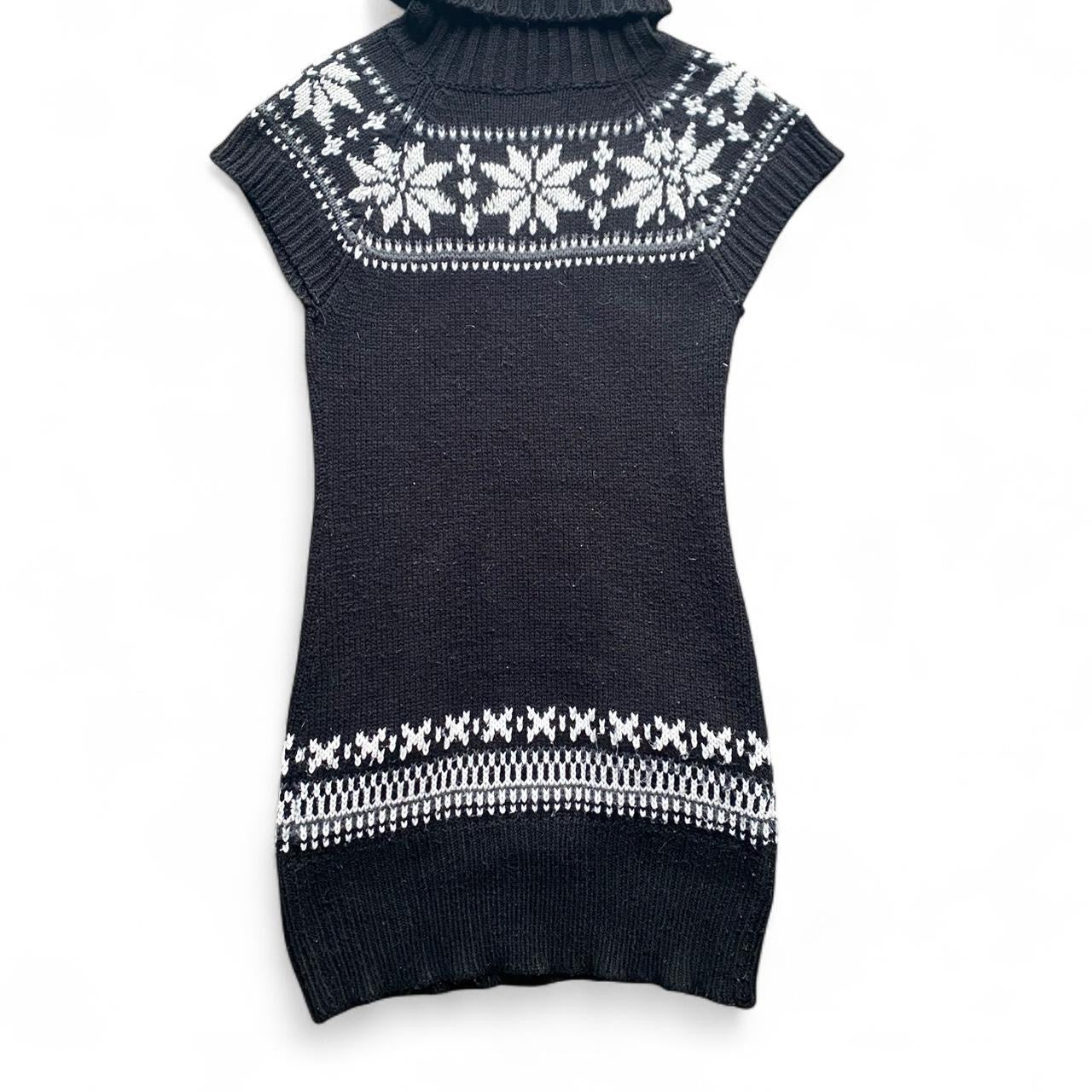 Black and white vintage knit turtleneck dress