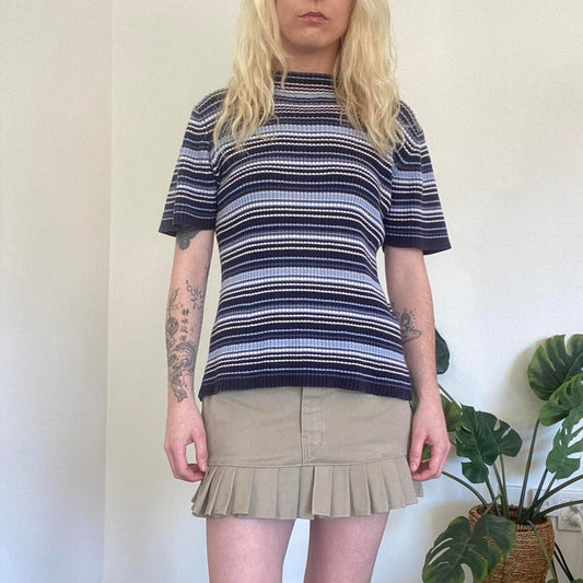 90s Vintage Blue striped Just Jeans knit top
