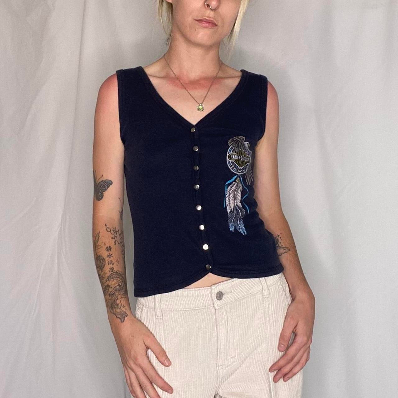 Y2K Harley Davidson Eagle button up tank top
