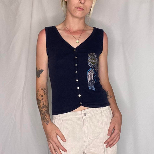 Y2K Harley Davidson Eagle button up tank top
