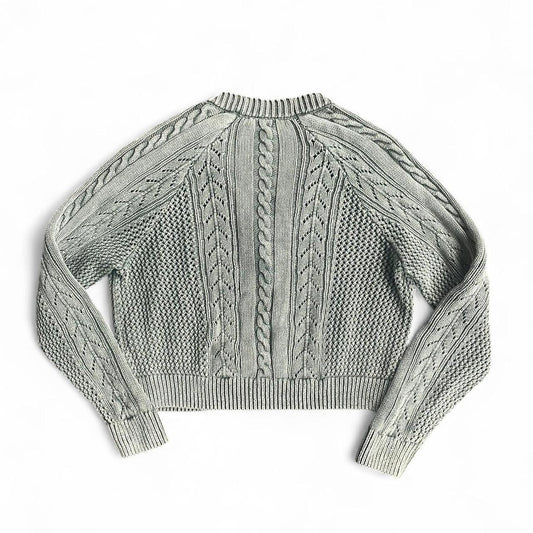 Khaki green cable knit cardigan with button front