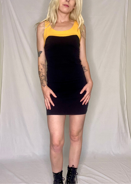 00s Supré Yellow and black mini bodycon dress