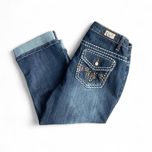 Vintage 90s 3/4 mid rise denim studded jeans