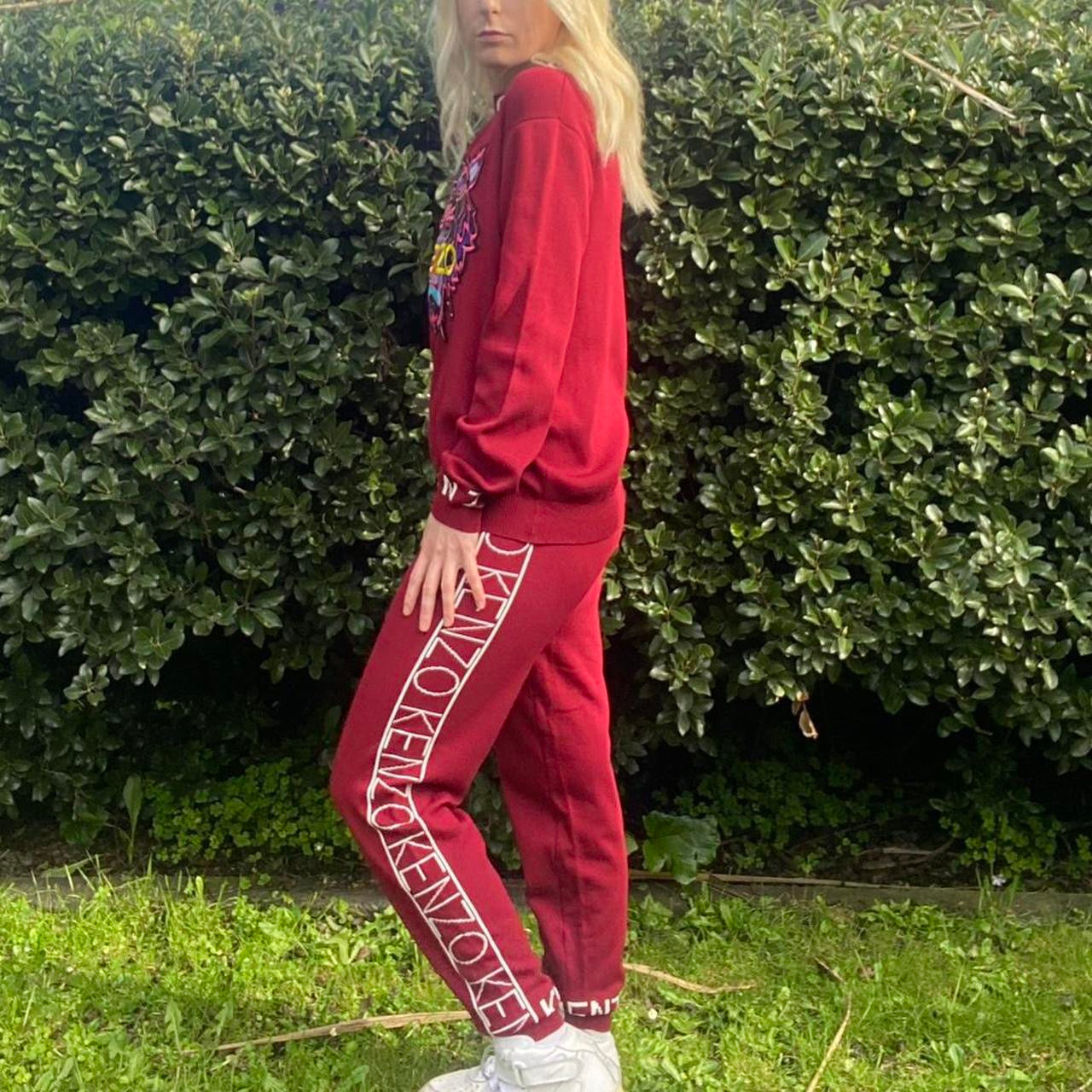 Kenzo style Burgundy and white sweatshirt and pants set