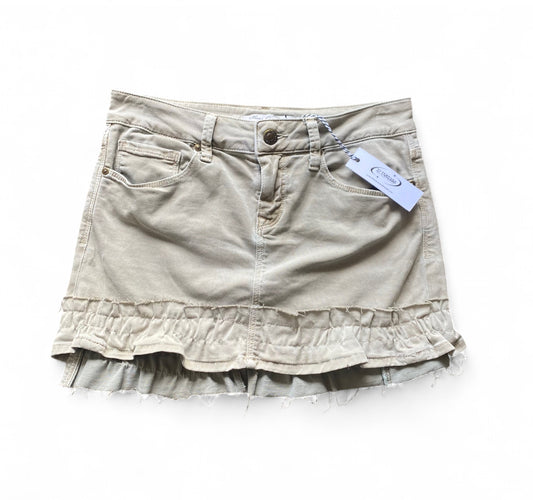 Reworked denim mini skirt with ruffles