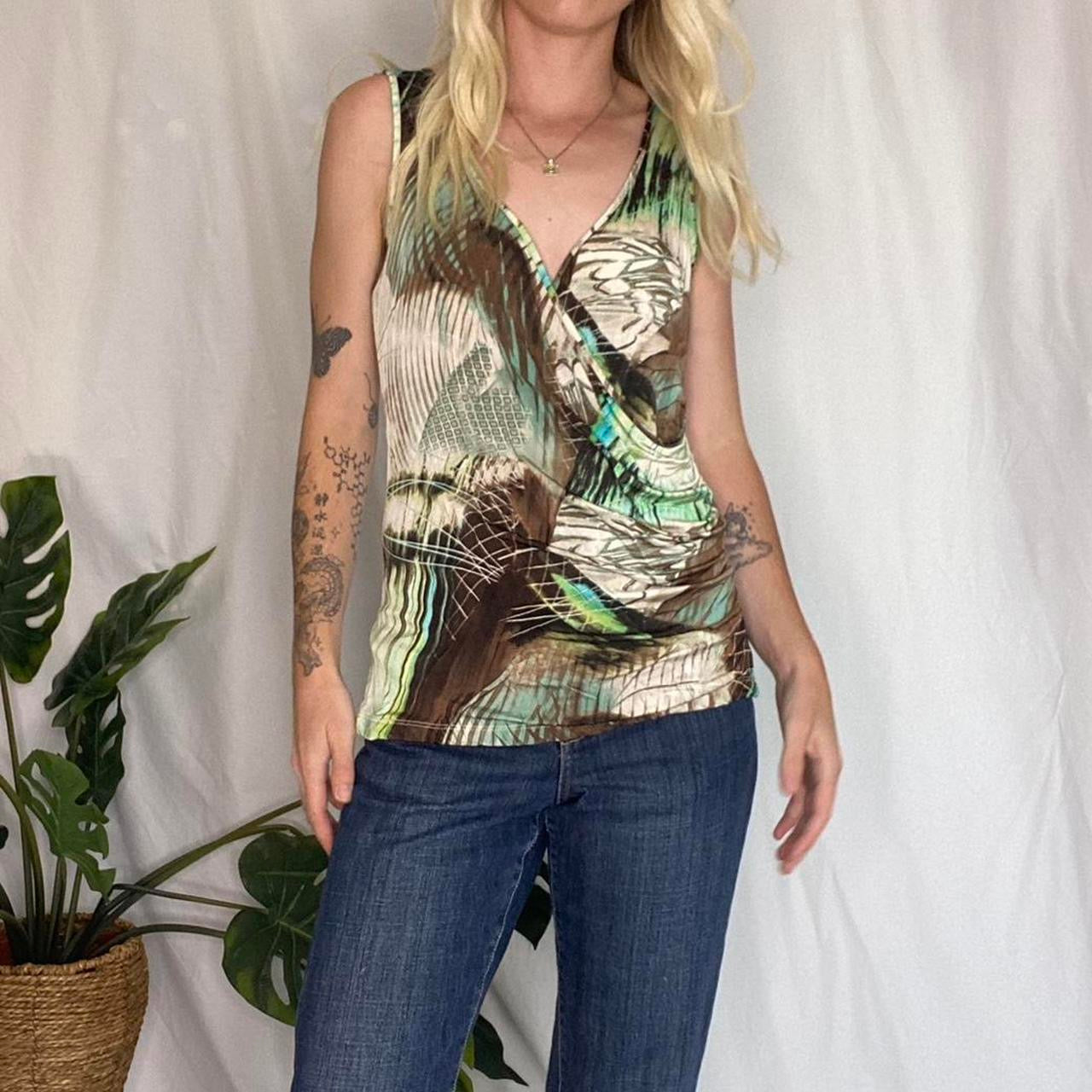 Y2K Green/Brown Asymmetrical Tank Top