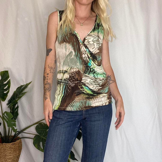 Y2K Green/Brown Asymmetrical Tank Top