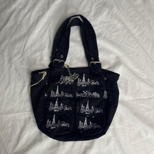 Cool Black canvas Bag with Paris graphics