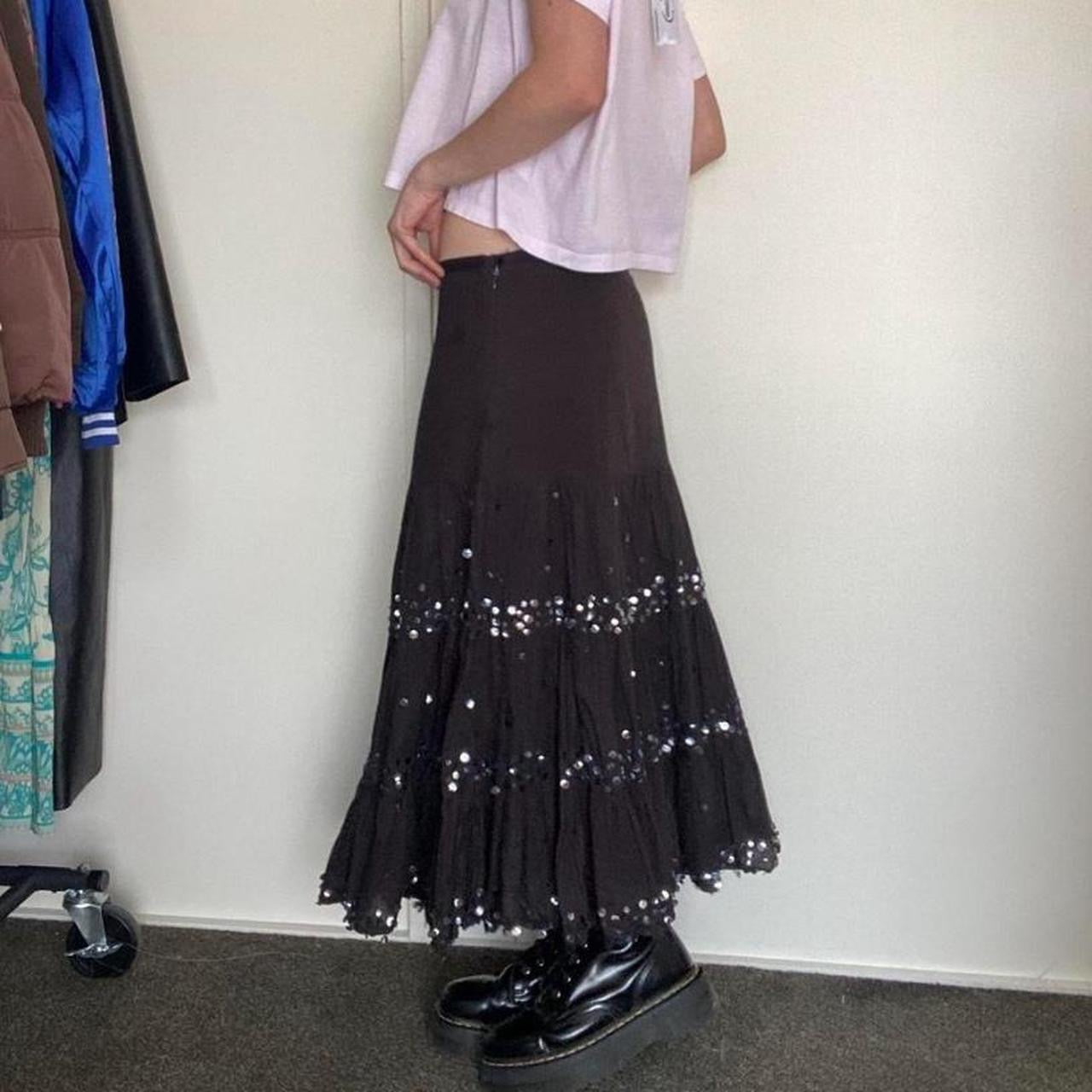 Y2K Brown fairy pleated maxi skirt with sequins