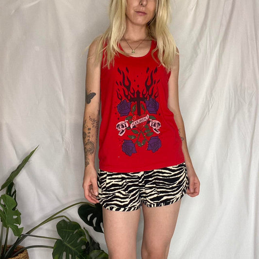 Y2K style graphic red tank top