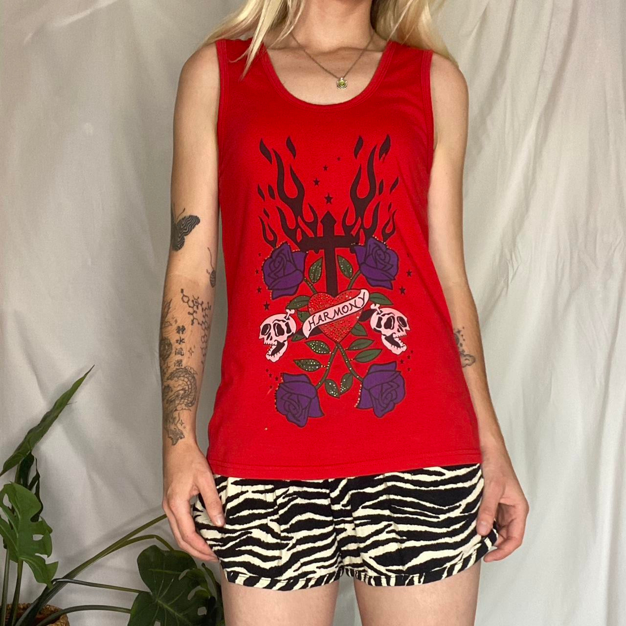 Y2K style graphic red tank top