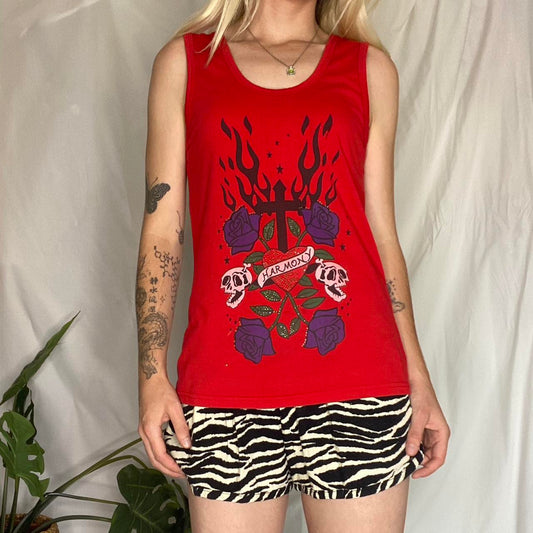Y2K style graphic red tank top
