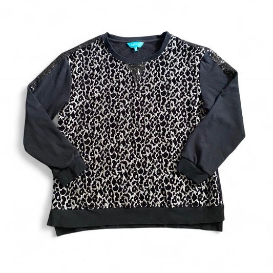 Black and grey leopard print oversized crew neck jumper