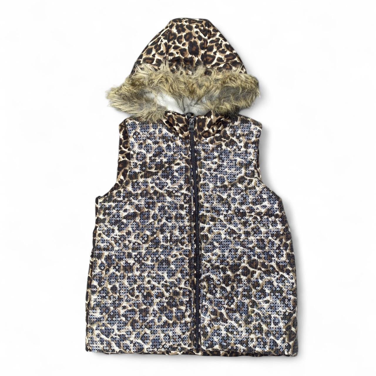 Black and Brown Cheetah Print Sequin Puffer Vest!