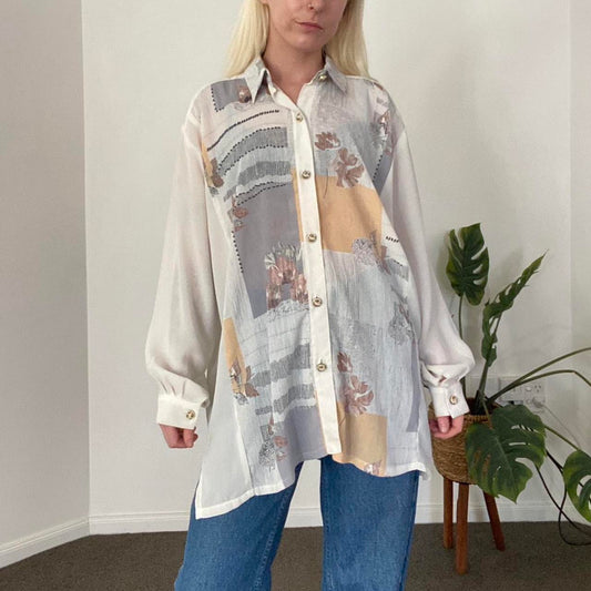Vintage 90s patchwork sheer button up blouse