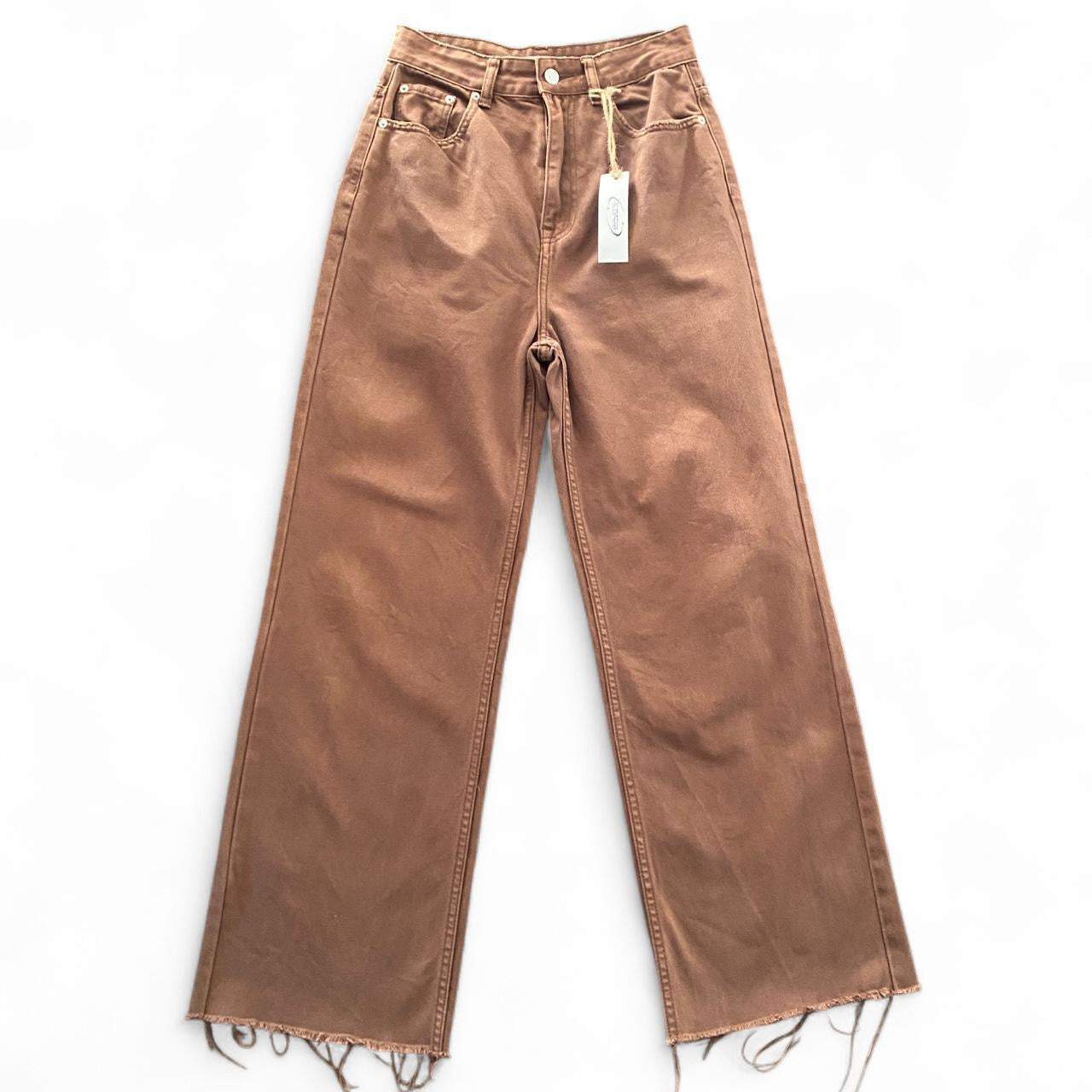 Brown high-waisted straight leg jeans