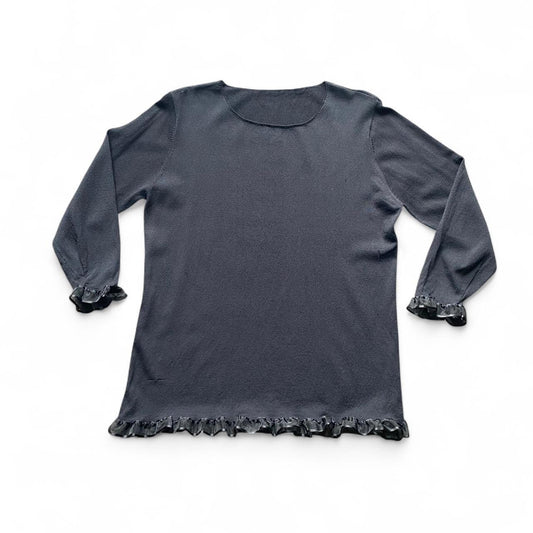 Black 3/4 sleeve knit top with lace trim