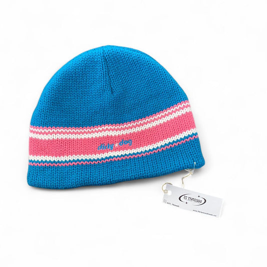 Cute Dirty Dog Y2K blue and pink striped beanie