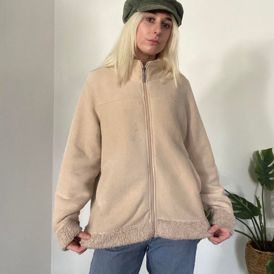 Vintage tan fleece zip up jacket