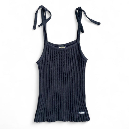 90's Vintage black knit tie up top