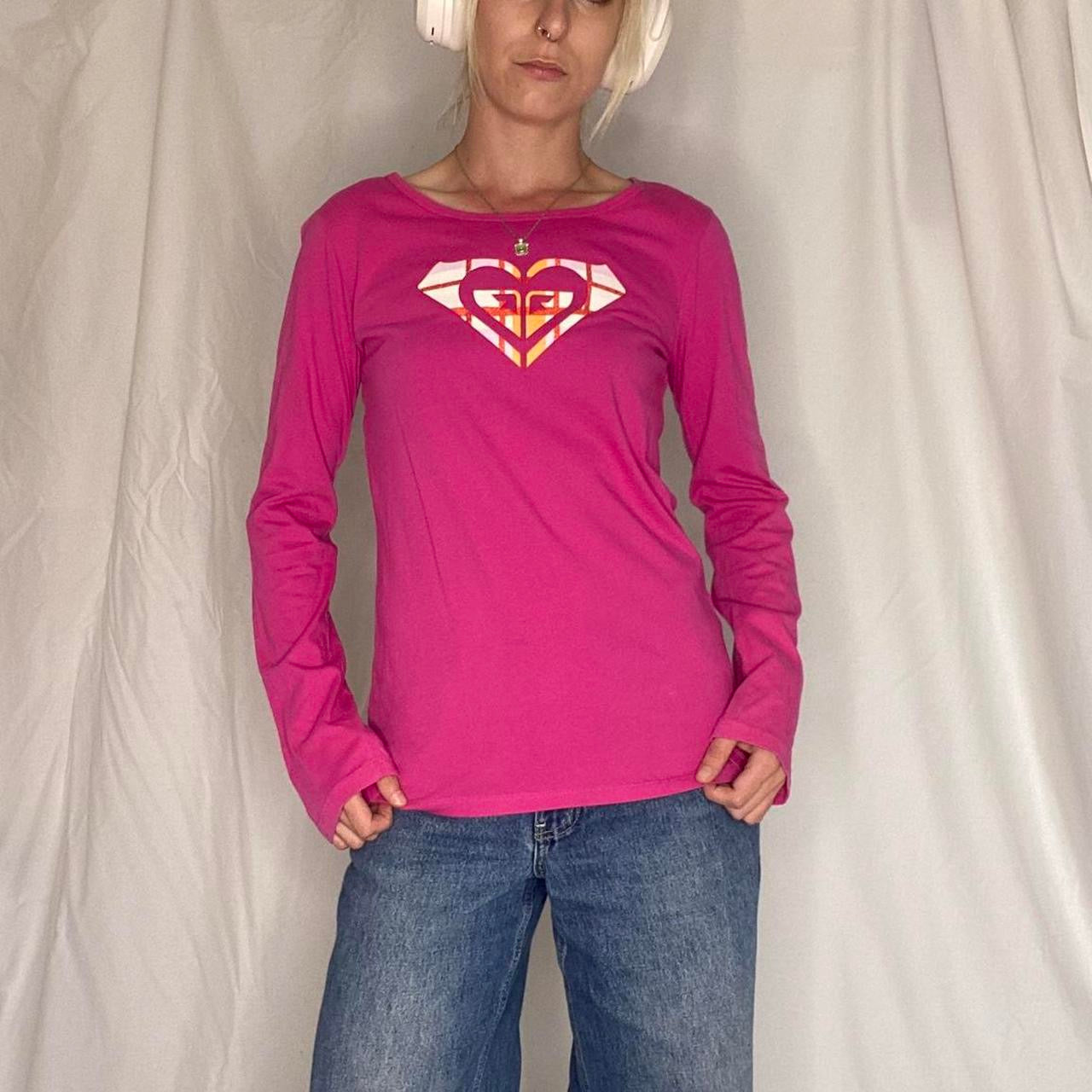 Roxy long sleeve pink shirt with heart diamond design!