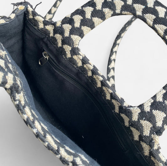 Vintage Black & white print fabric crossbody mini bag