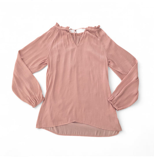 Pretty pink ruched tie up top with balloon sleeves