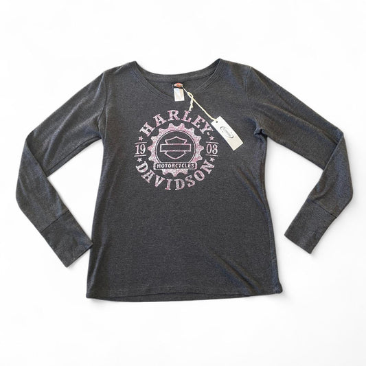 Vintage Grey/pink Harley Davidson long sleeve top