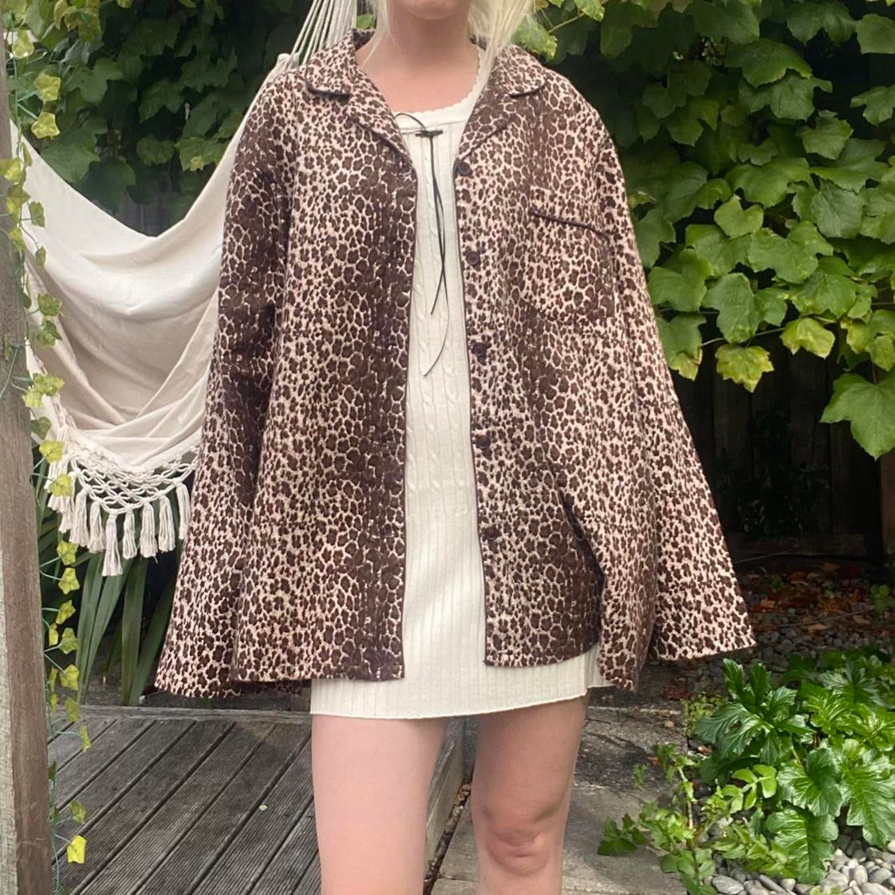 Brown and tan leopard print shirt jacket