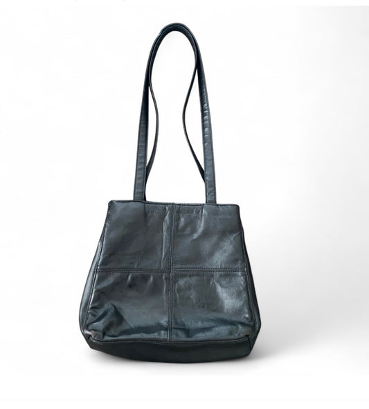 90s Black Leather patchwork shoulder bag