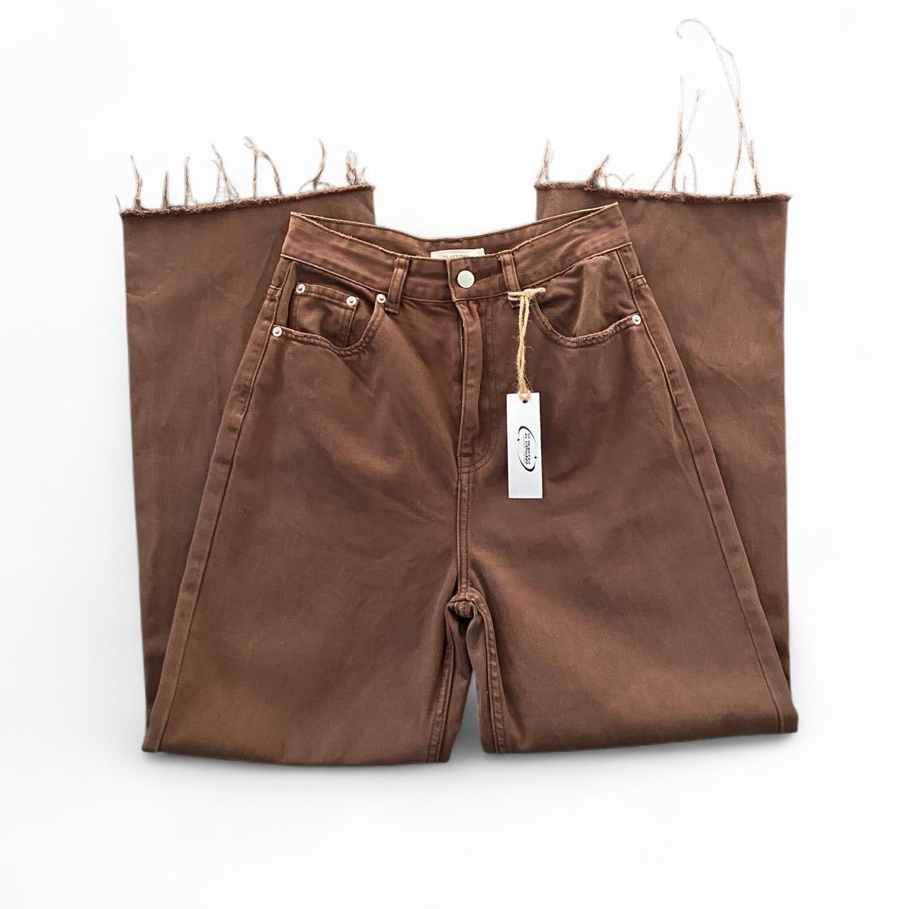 Brown high-waisted straight leg jeans
