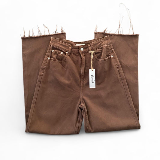 Brown high-waisted straight leg jeans