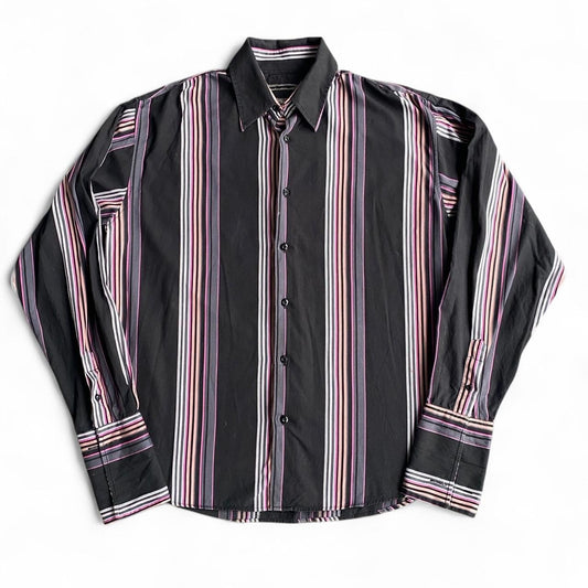 90s Grey and Pink Striped button up shirt