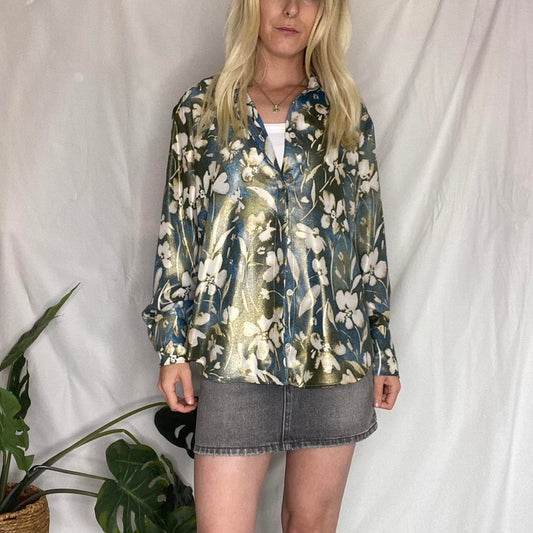 Blue & Gold Textured floral shirt