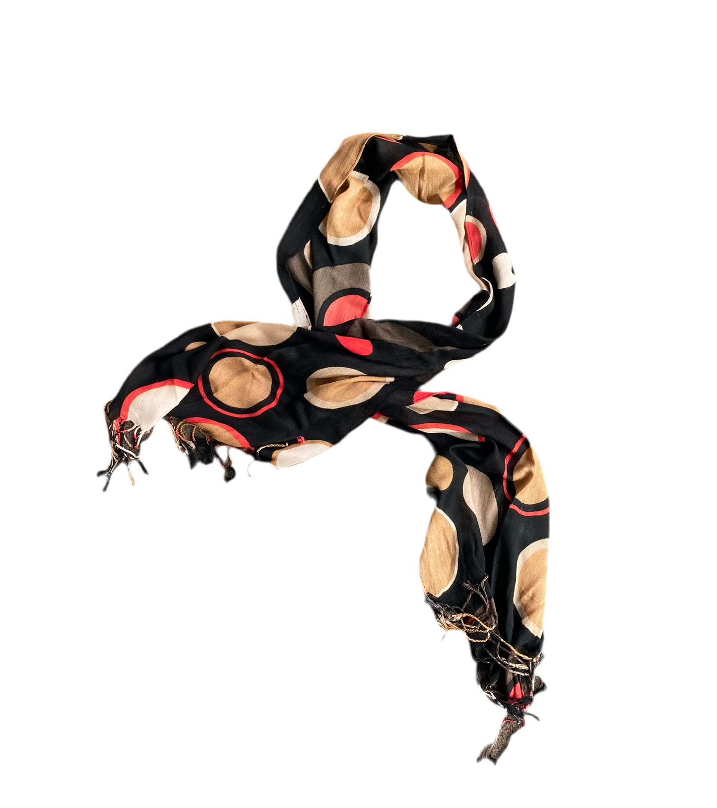 Funky circle print black/tan/orange scarf
