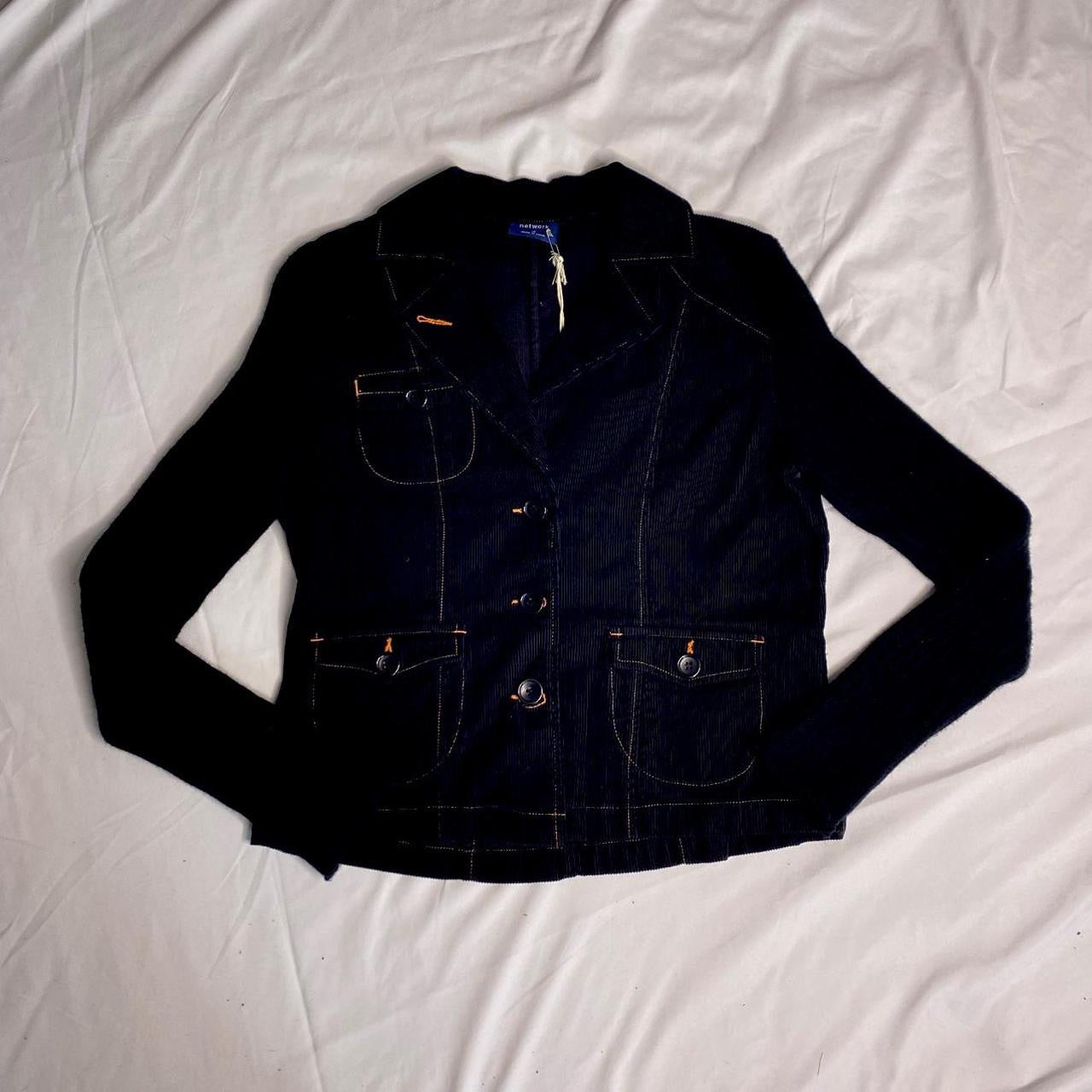 Black corduroy Blazer with orange trim detailing