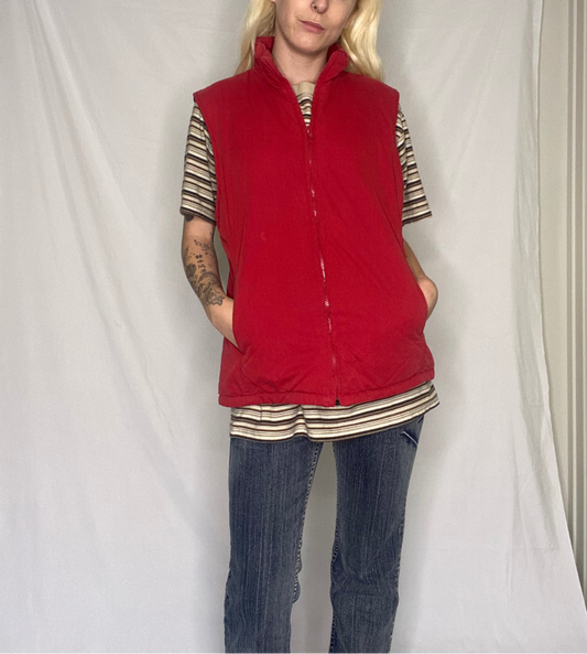 Vintage faded red zip up puffer vest