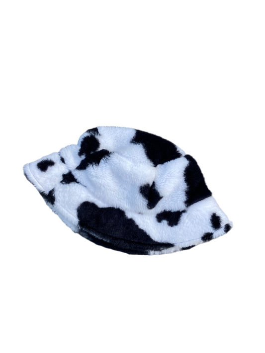 Funky fluffy cow print bucket hat