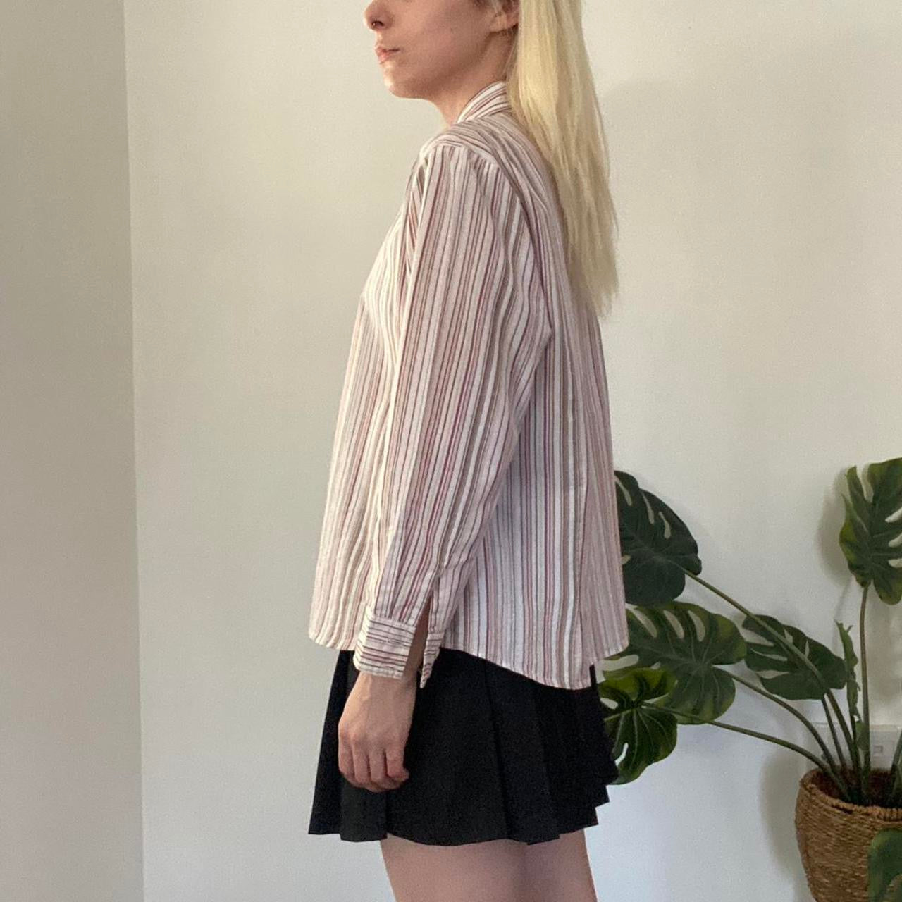 Y2K brown and red striped button up shirt