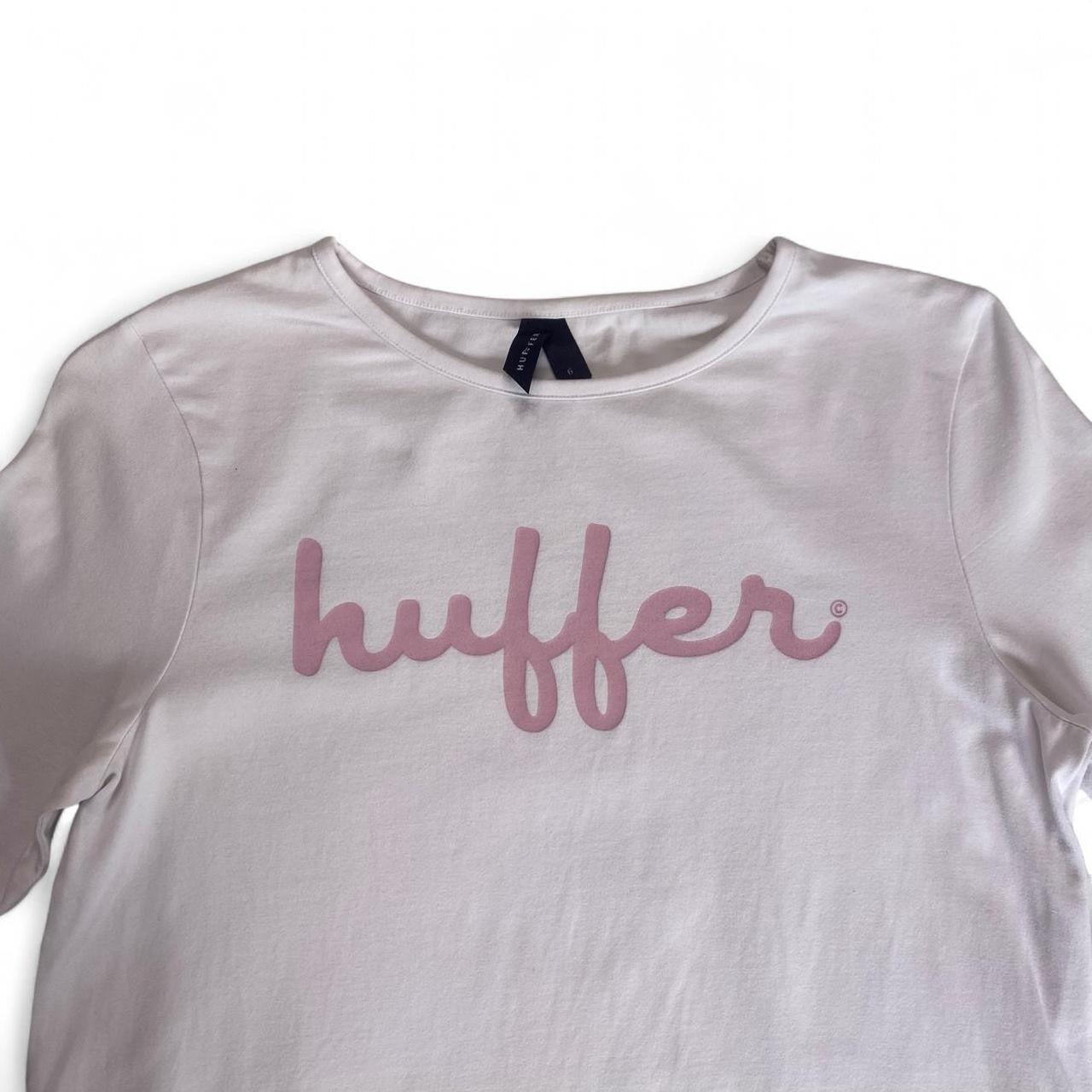 Huffer white long sleeve top with pink logo