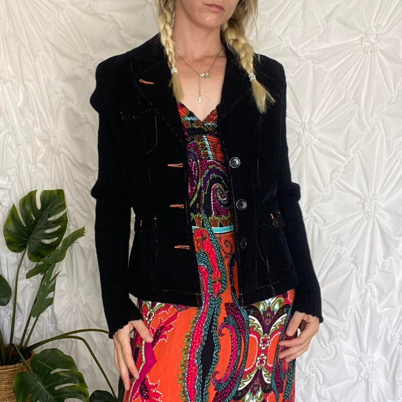 Black corduroy Blazer with orange trim detailing