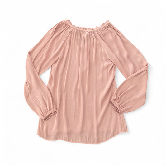 Pretty pink ruched tie up top with balloon sleeves