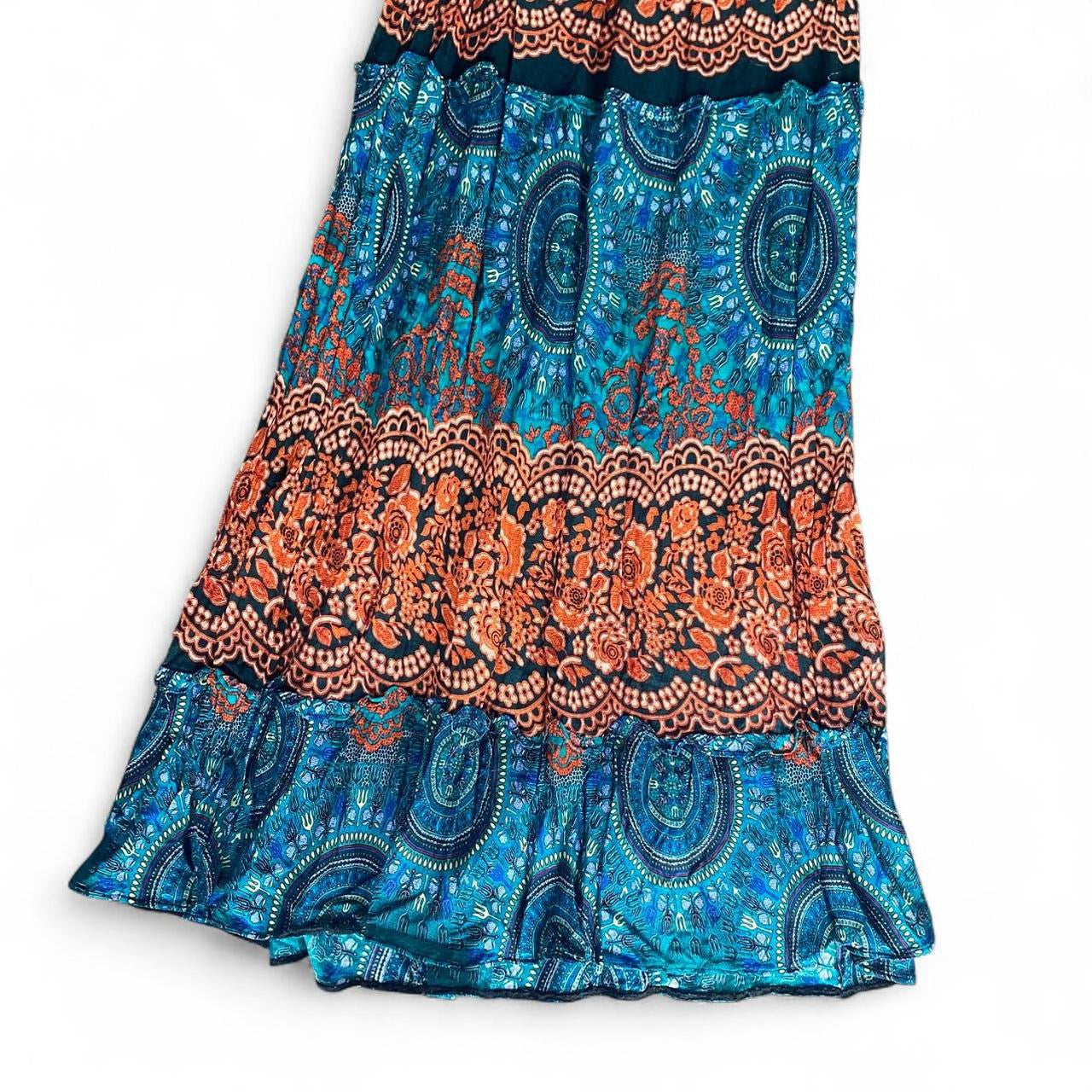 Super gorgeous floral teal and orange boho maxi dress