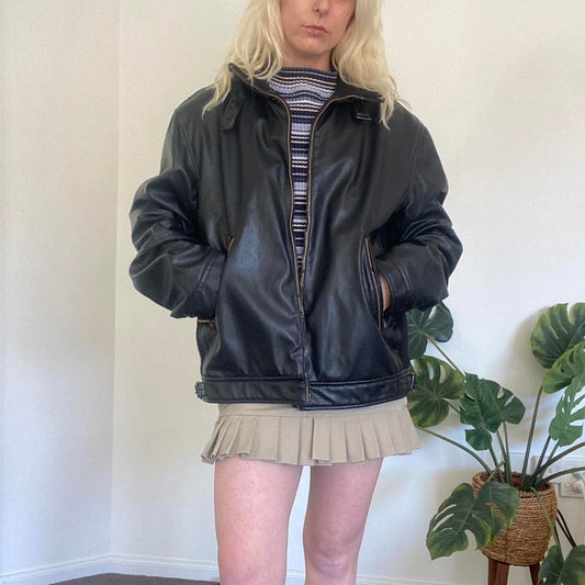Y2K Black leather style biker bomber jacket