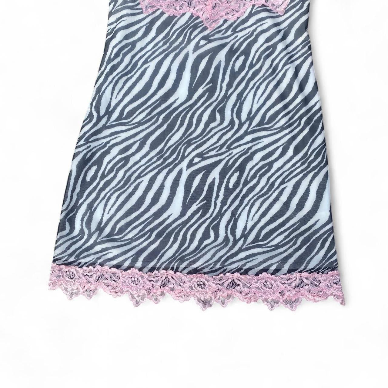 Tiger Mist Zebra Print Slip Dress w pink lace