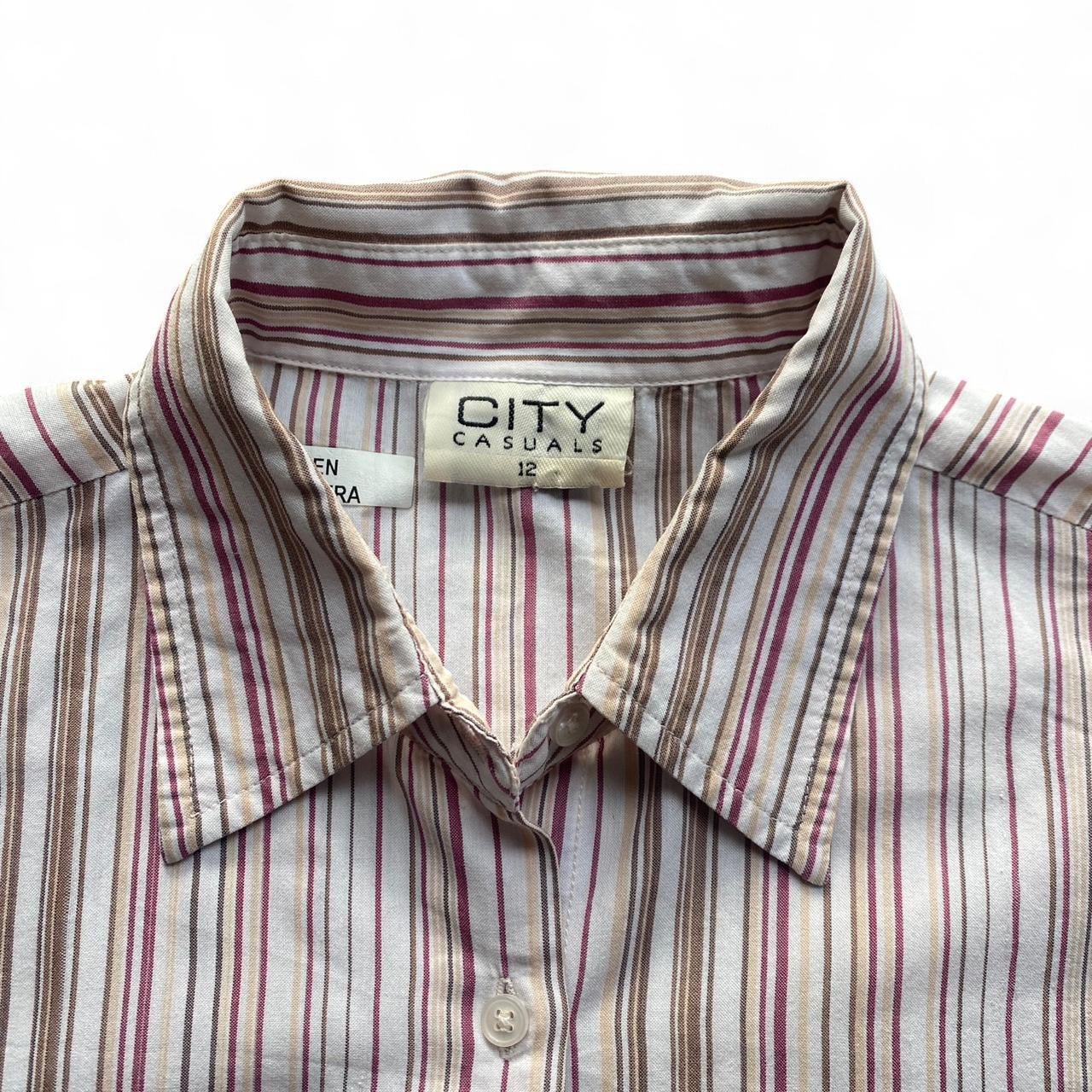 Y2K brown and red striped button up shirt