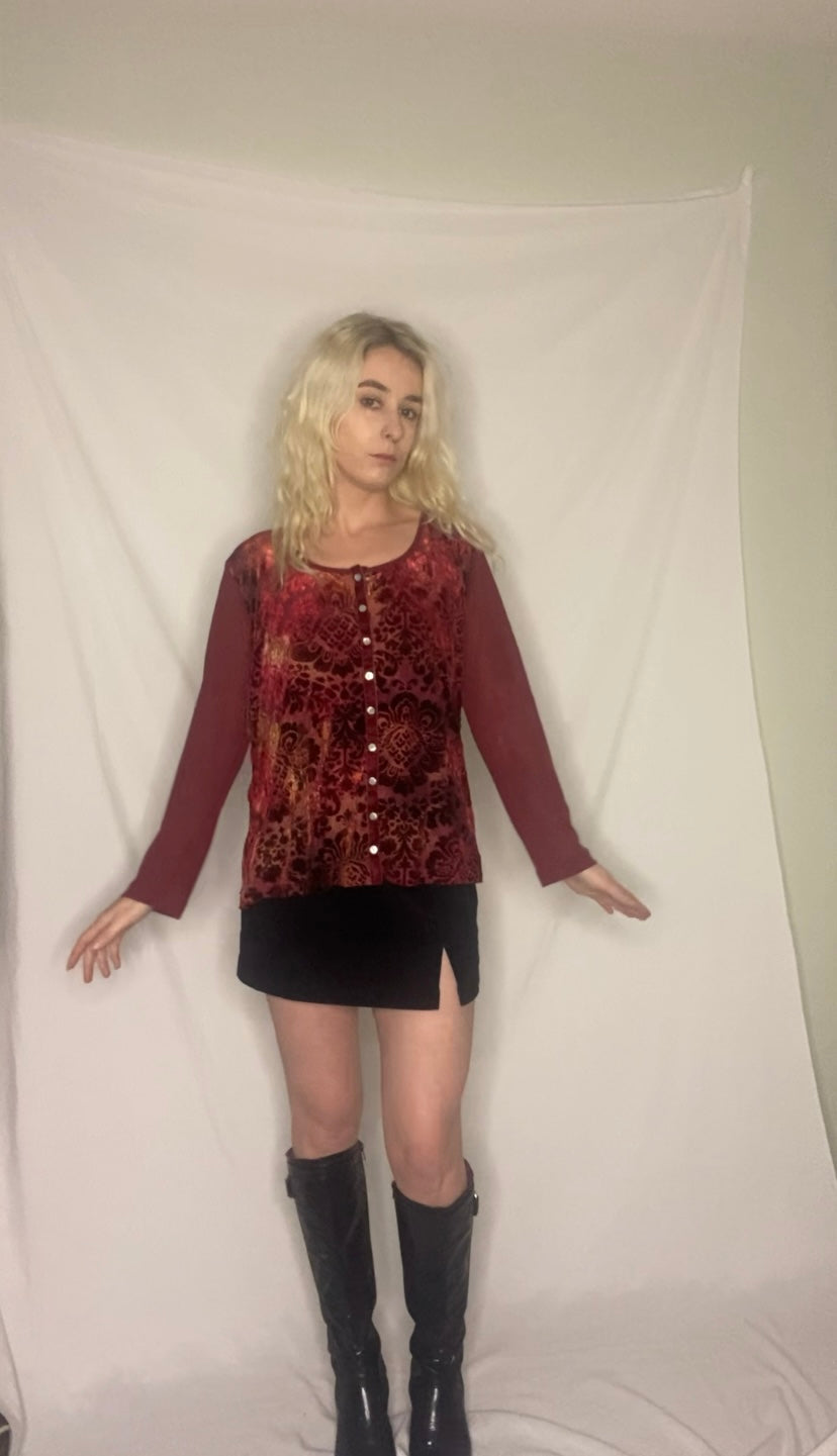 Vintage Burgundy velvet button-up top