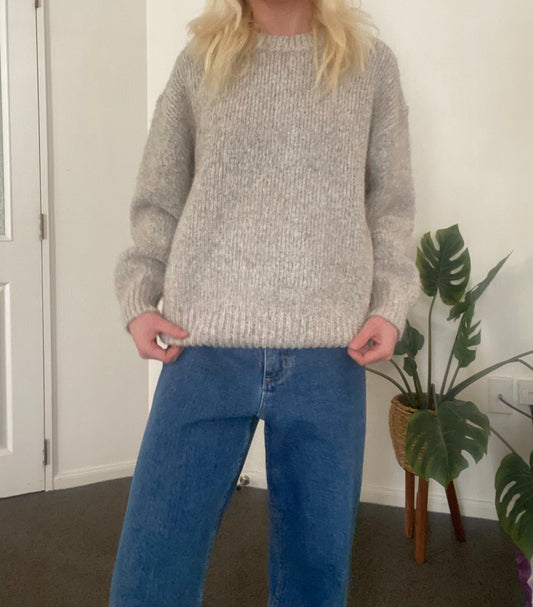 Grey and tan mixed blend knit sweater
