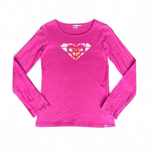 Roxy long sleeve pink shirt with heart diamond design!