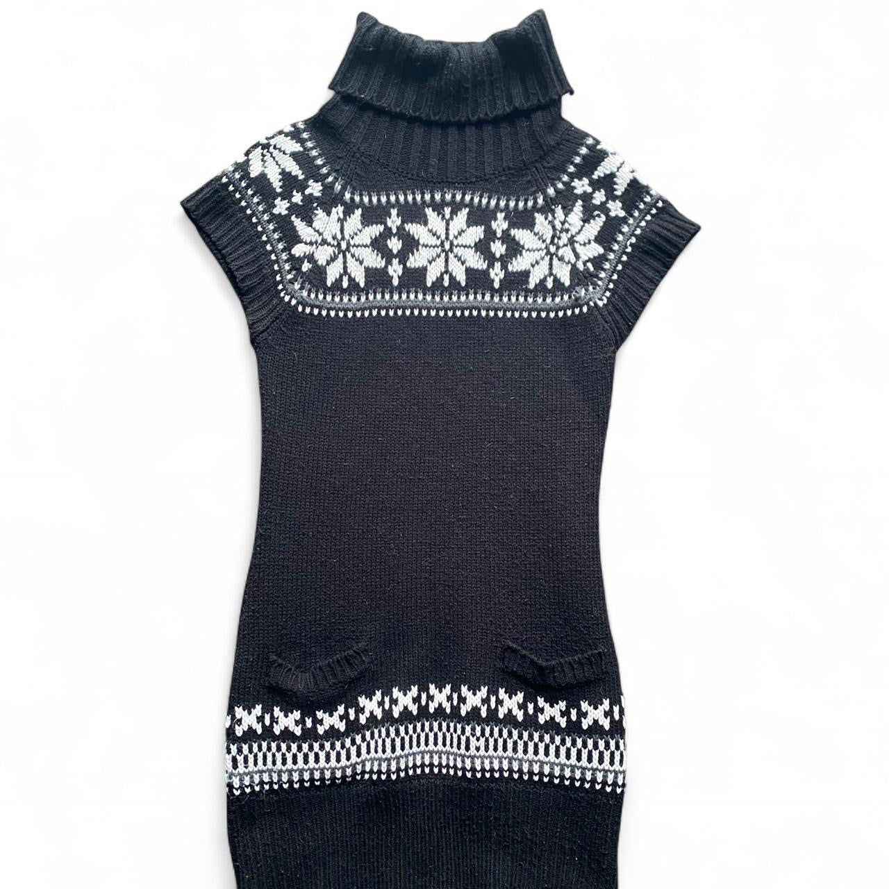 Black and white vintage knit turtleneck dress